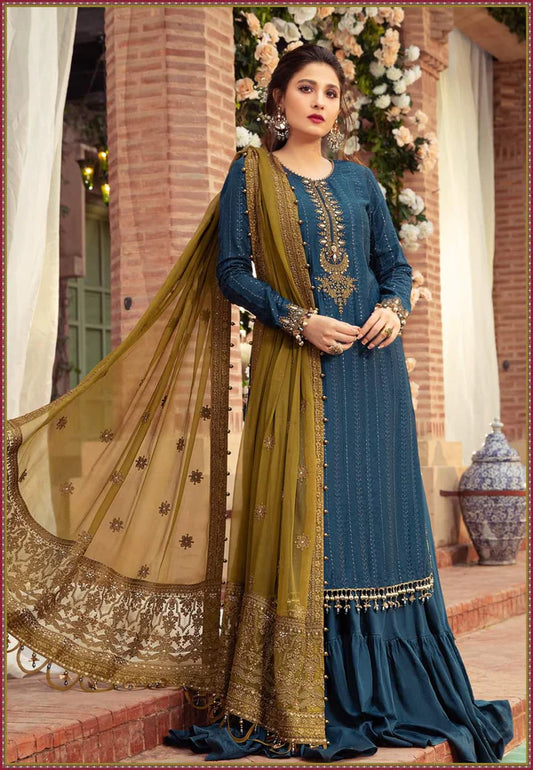 Maria B Chiffon Heavy Embroidered Unstitched 3 Piece Suit - Party Wear