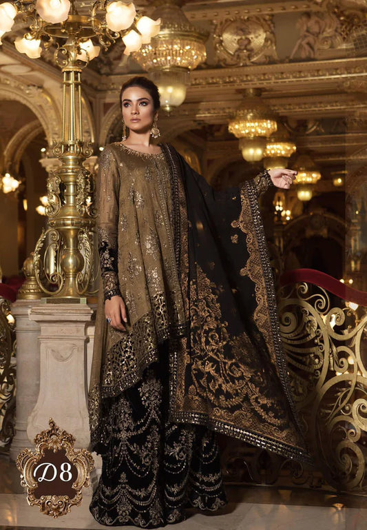 Maria B Luxury Organza Heavy Embroidered 3 Piece Unstitched Suit + Lehenga - Party Wear