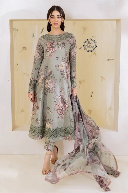 Iznik 3d Print Embroidered Lawn Unstitched Party Wear