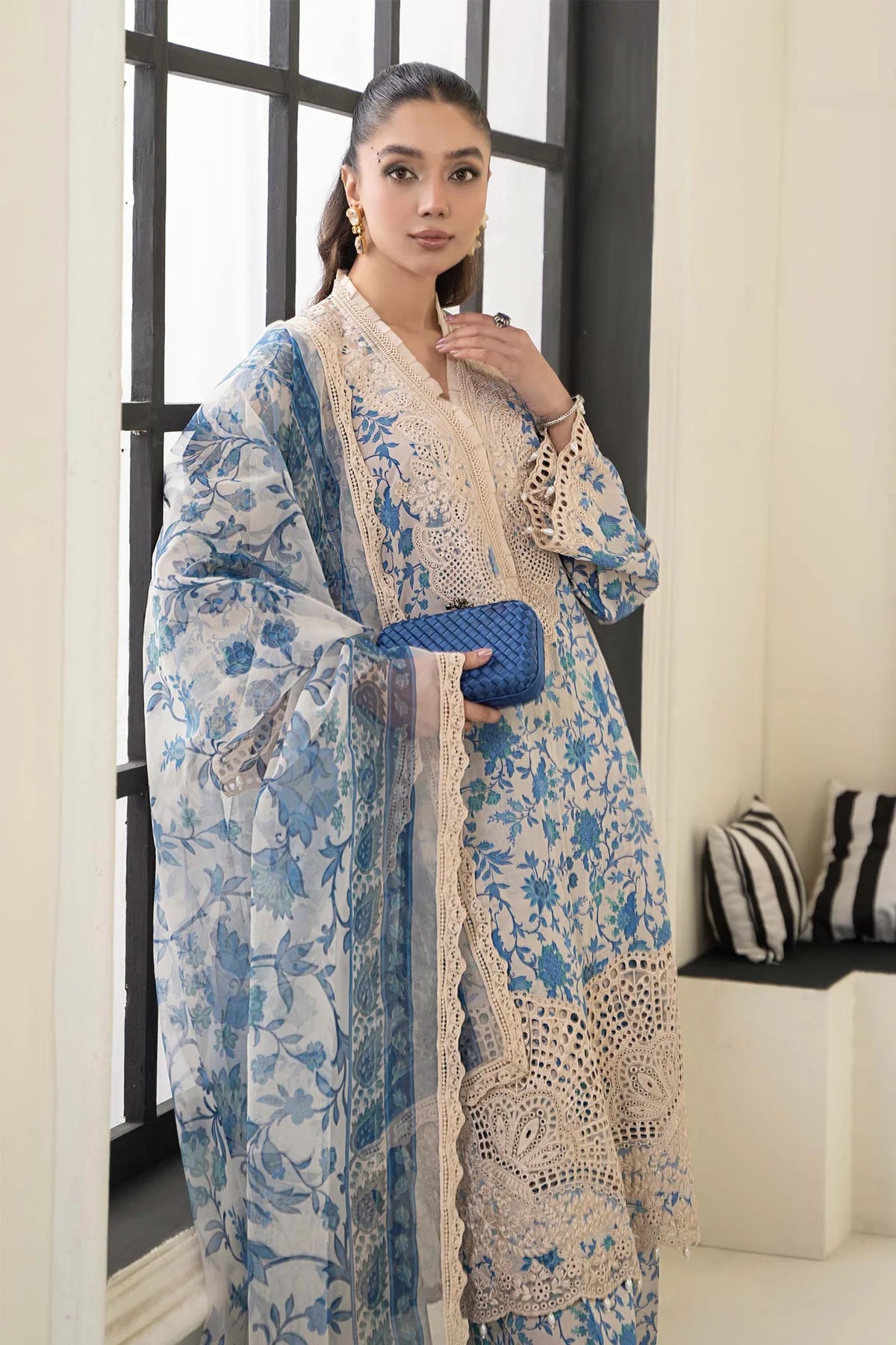 Maria B Sky Blue Digital Embroidered 3 Piece DW-EF24-108