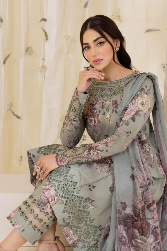 Iznik 3d Print Embroidered Lawn Unstitched Party Wear