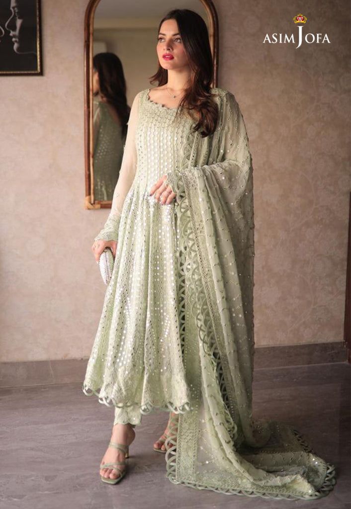 Asim Jofa Pista Green Bridal Collection Chiffon Replica