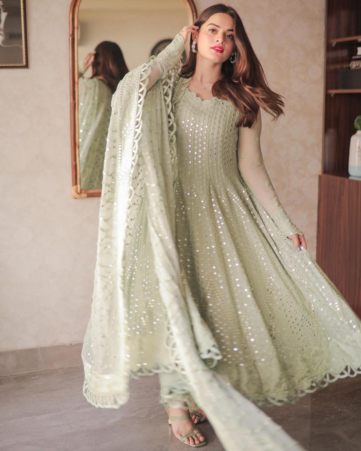 Asim Jofa Pista Green Bridal Collection Chiffon Replica