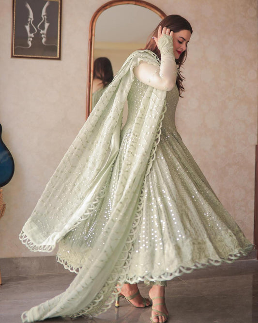 Asim Jofa Pista Green Bridal Collection Chiffon Replica