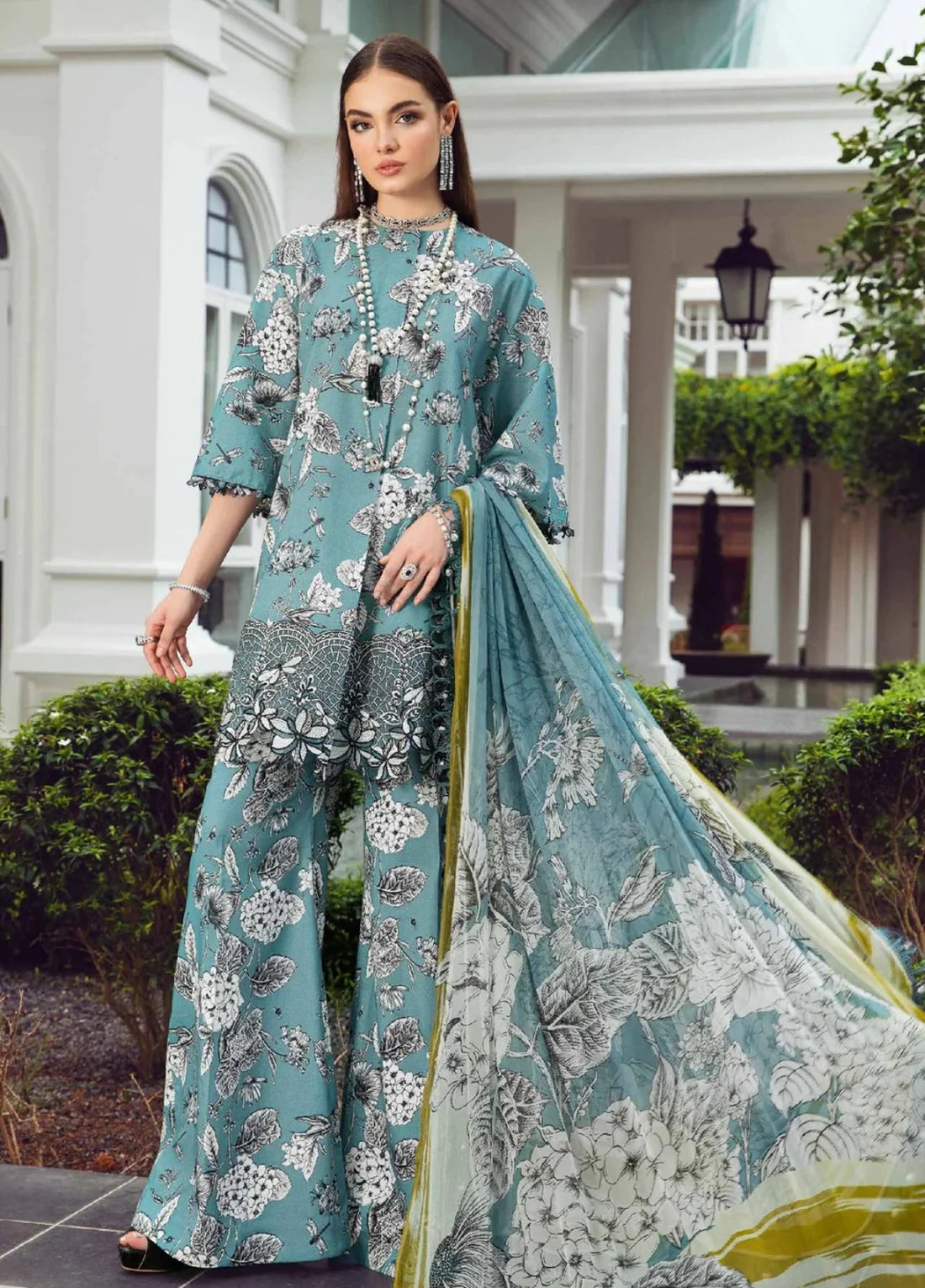 Maria B Embroidered Lawn 3 Piece Unstitched Suit MBL-MPT-1908-B-23